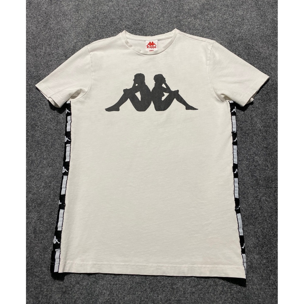 Kappa Mens White Big Logo Side Taped Graphic T Shirt Size Large Sportswear